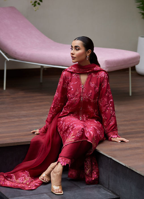 Dinara Scarlett Embroidered Shirt And Dupatta