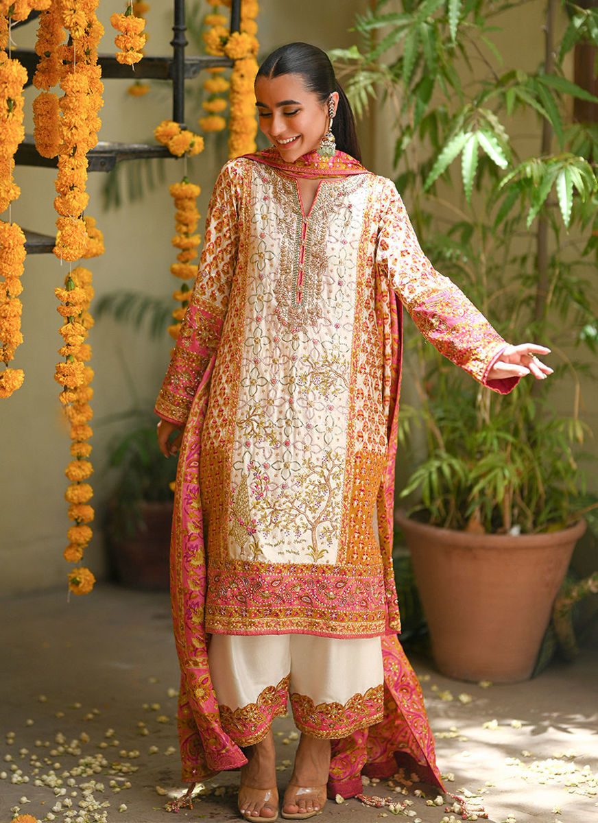 Twila Ivory Hand Worked Kurta, Izaar, With Block Printed Embellished Dupatta