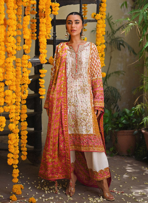Twila Ivory Hand Worked Kurta, Izaar, With Block Printed Embellished Dupatta