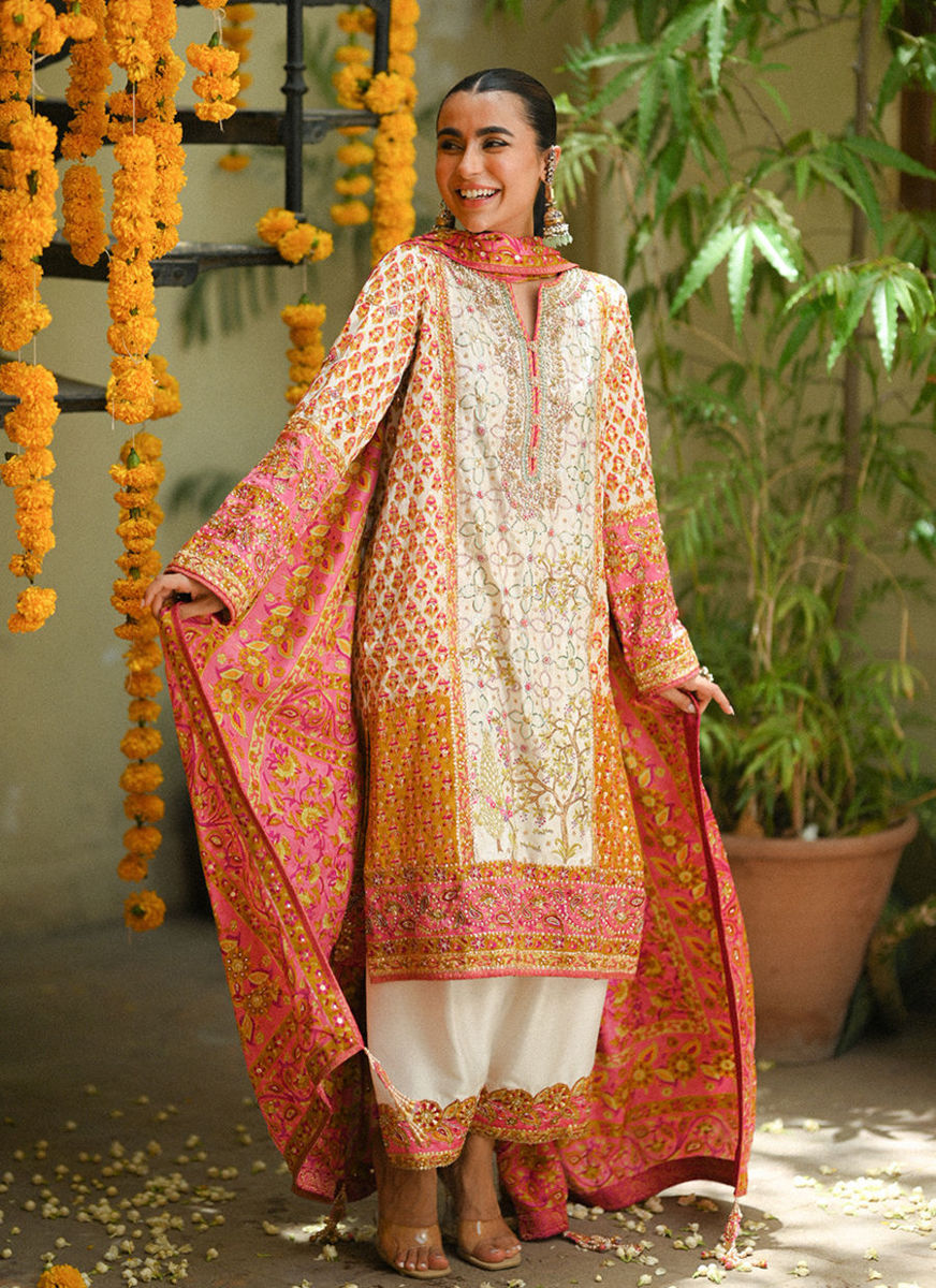 Twila Ivory Hand Worked Kurta, Izaar, With Block Printed Embellished Dupatta