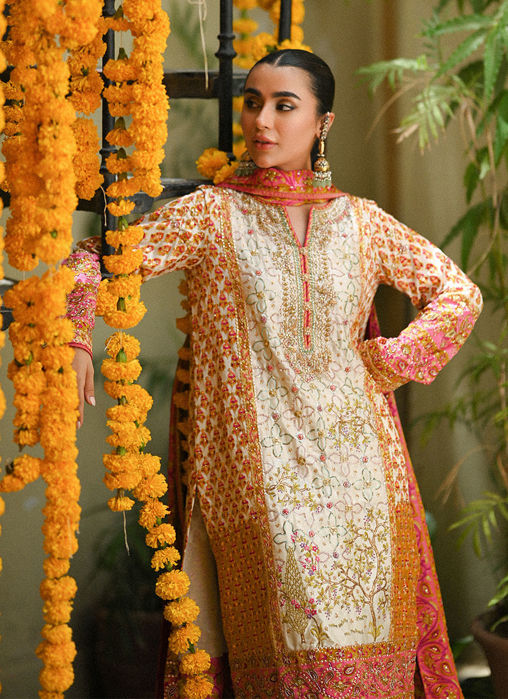 Twila Ivory Hand Worked Kurta, Izaar, With Block Printed Embellished Dupatta