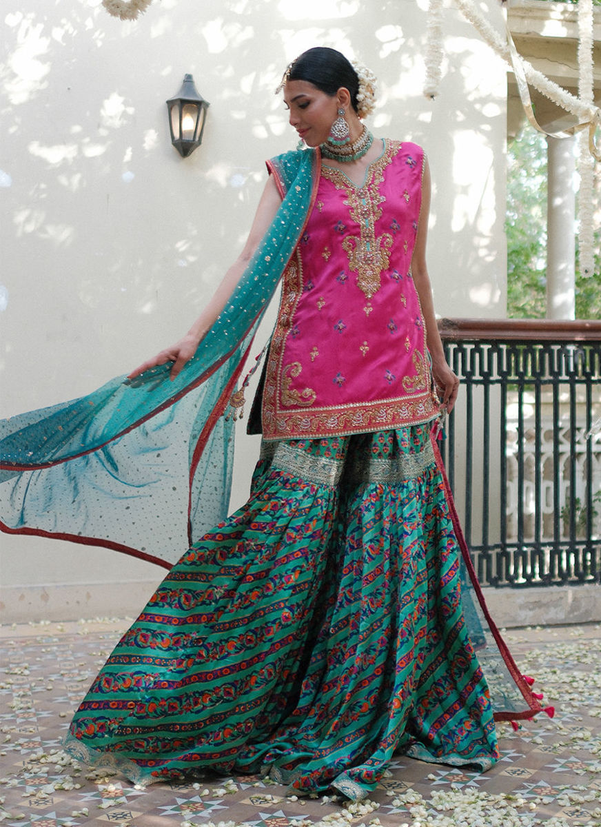 Elena Rani Pink Shirt With Block Printed Gharara