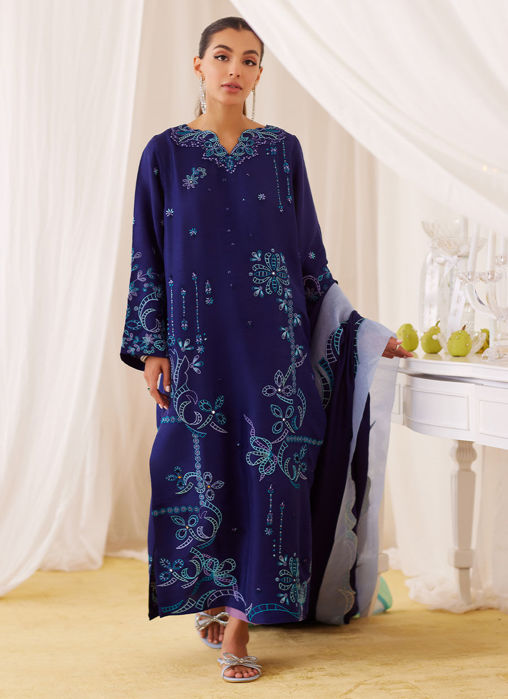 Picture of Nada Ink Blue Embroidered Shirt And Dupatta