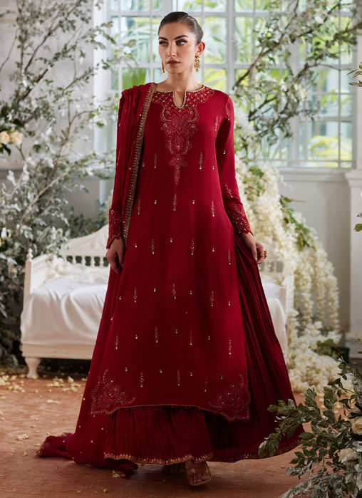 Ediz Scarlet Shirt And Dupatta