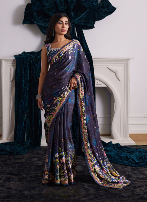 Picture of Alixia Charmeuse Saree With Velvet Blouse