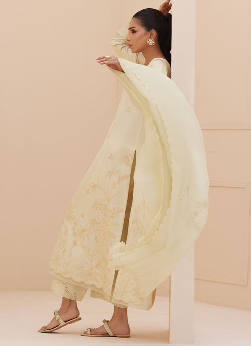 Crema Embroidered Raw Silk Shirt And Dupatta