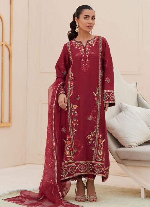 Picture of Marsala Silk Shirt And Dupatta