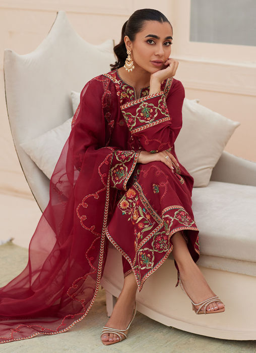 Marsala Silk Shirt And Dupatta