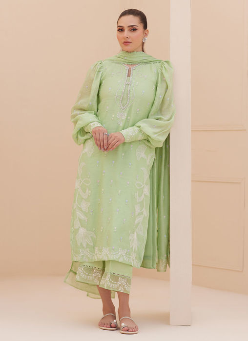 Serena Apple Green Embroidered Shirt And Dupatta