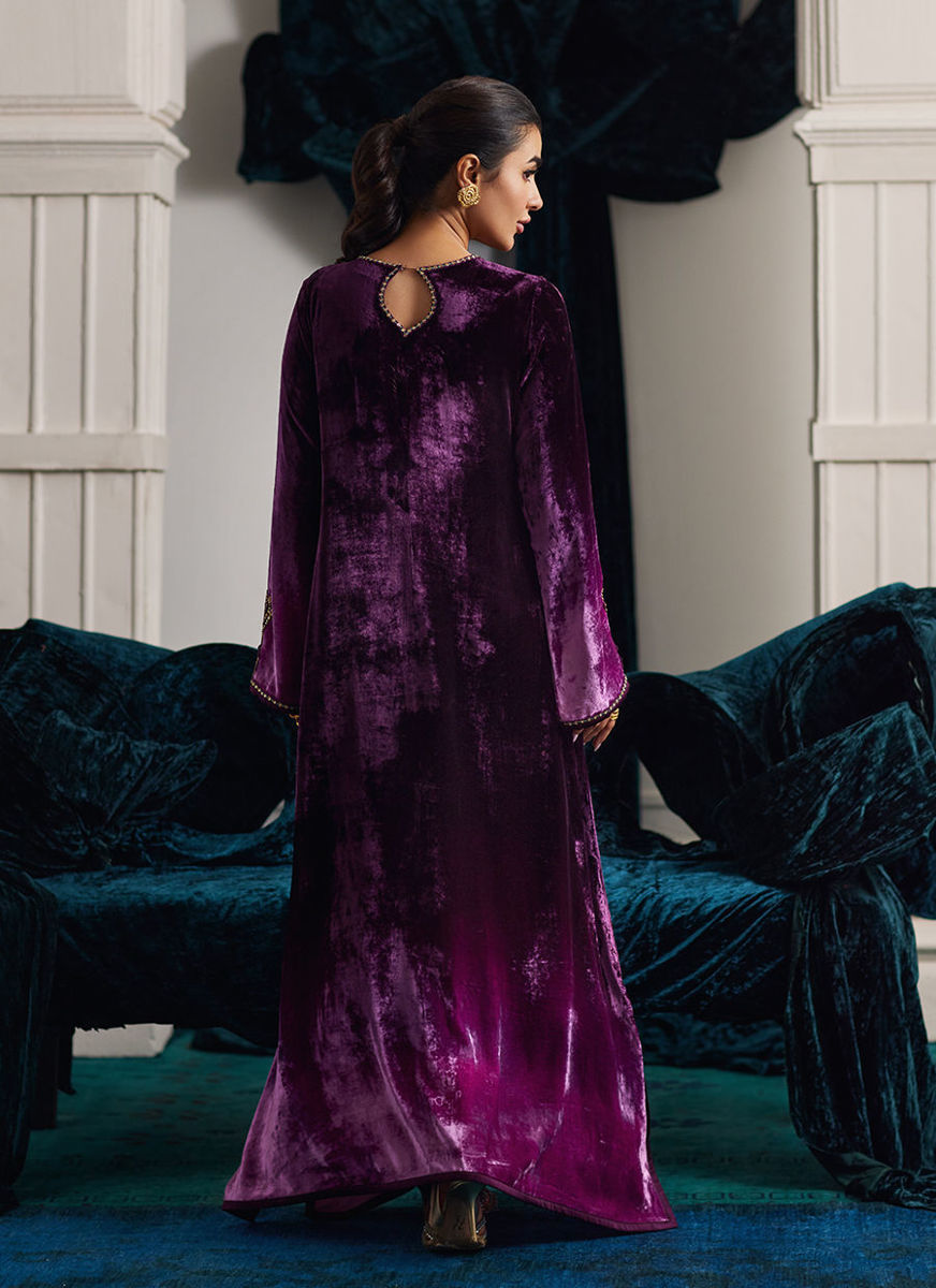 Nia Ombre Velvet Kaftan with pants and dupatta