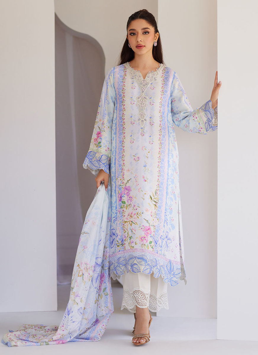 Zorya Ice Blue Shirt And Dupatta