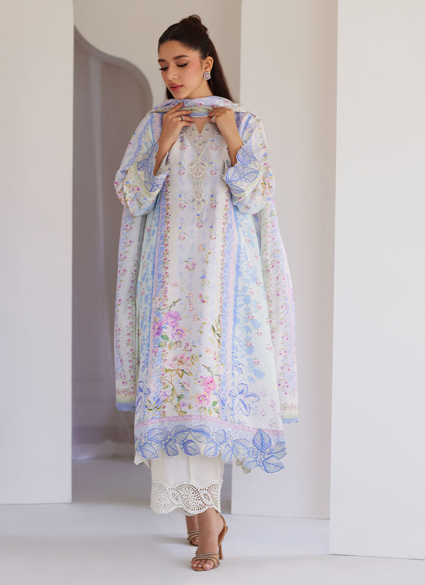 Zorya Ice Blue Shirt And Dupatta