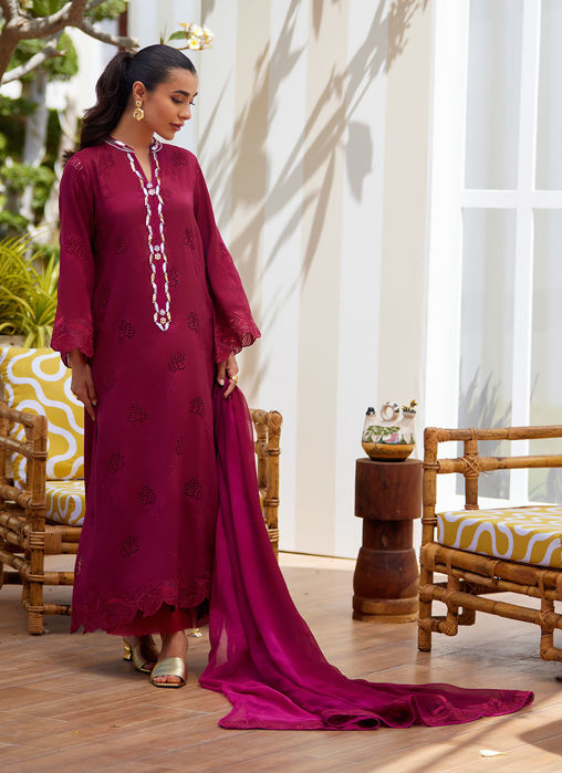 Aiko Burgundy Shirt And Dupatta