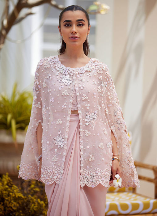 Cari Organza Cape And Pre-Drape Sari Skirt