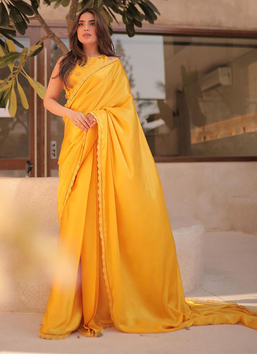 Picture of Saboor Aly in Canary Yellow Saree