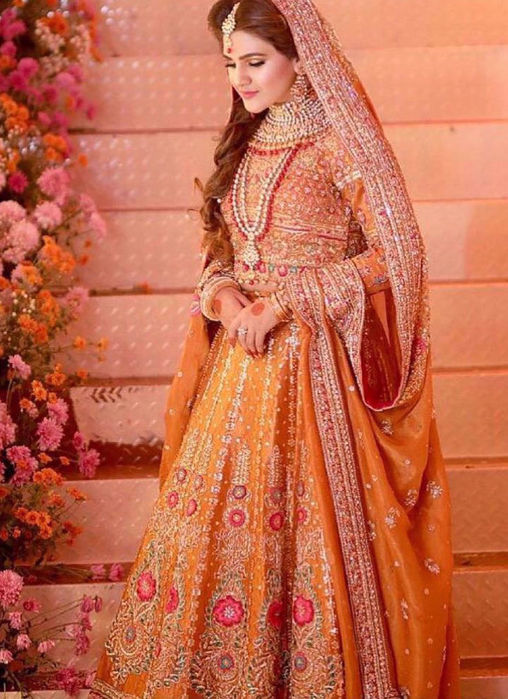 Picture of Sijjal Elahi In A Burnt Orange #FTA Lehngha Choli