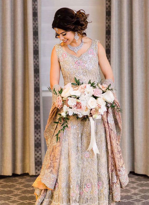 Mehreen In Ivory Ensemble With A Blush Chantilly Lace Dupatta