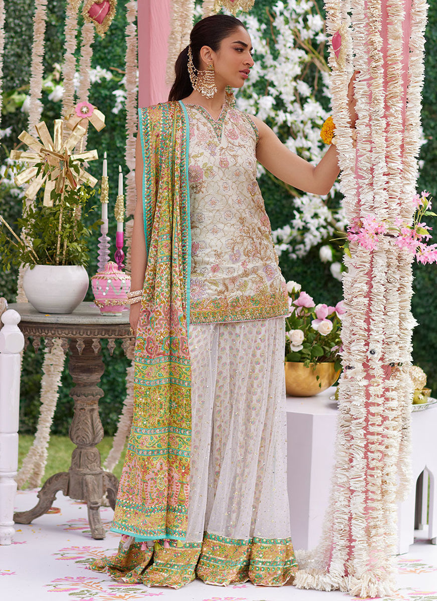Alvira Ivory Short Shirt And Lehnga