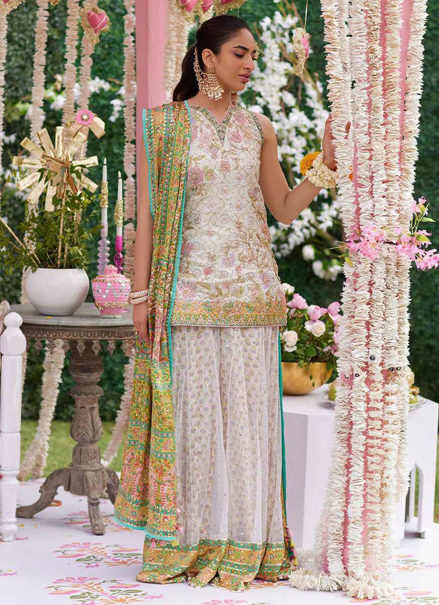 Alvira Ivory Short Shirt And Lehnga