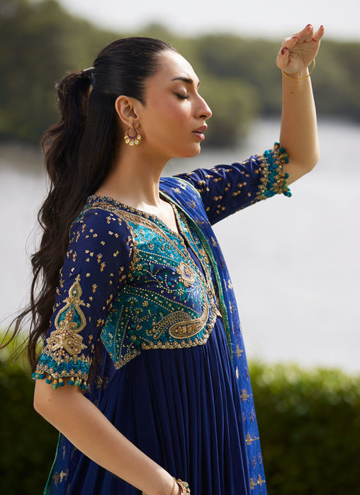 Zari Navy Kalidaar And Dupatta