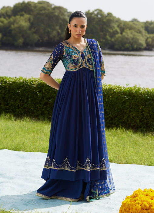 Zari Navy Kalidaar And Dupatta