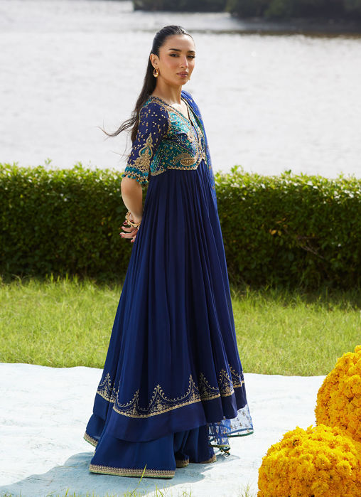 Zari Navy Kalidaar And Dupatta