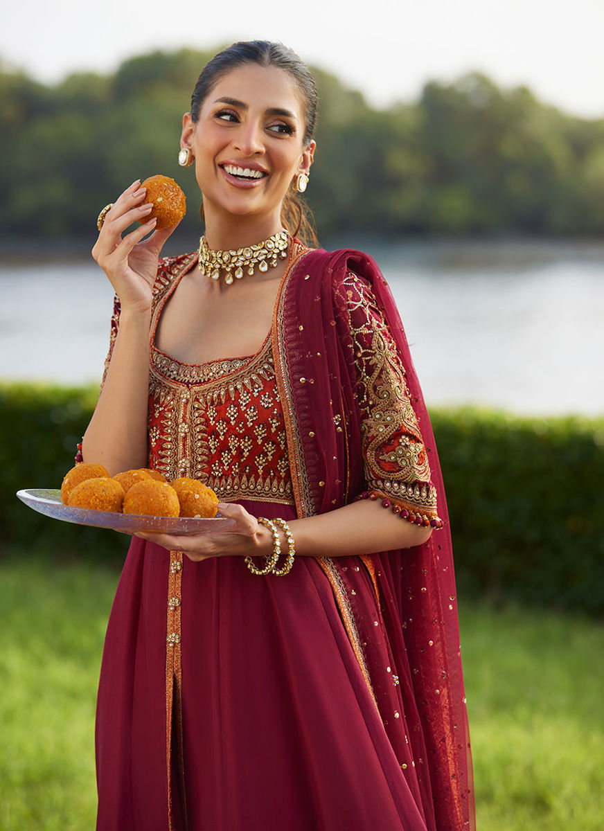 Anarq Crimson Kalidaar And Dupatta