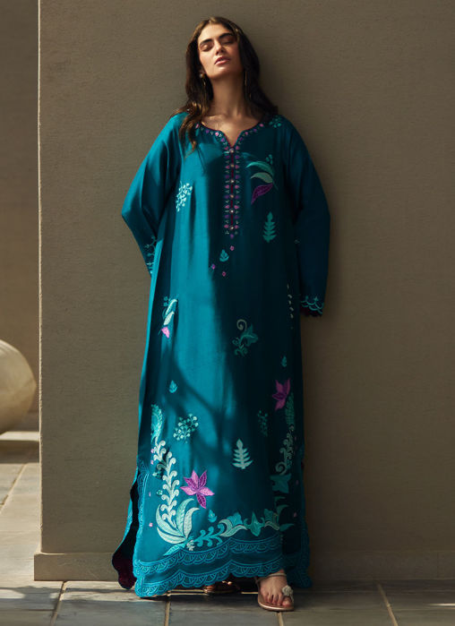 Azurea Teal Silk Kaftan