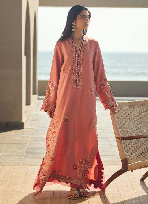 Picture of Nami Coral Silk Kaftan