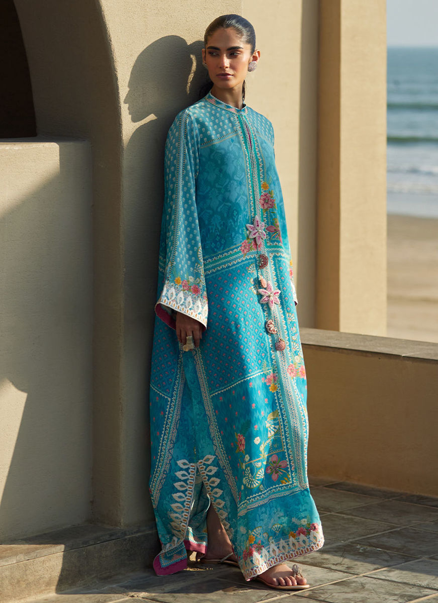 Amaris Sky-Blue Crepe Kaftan