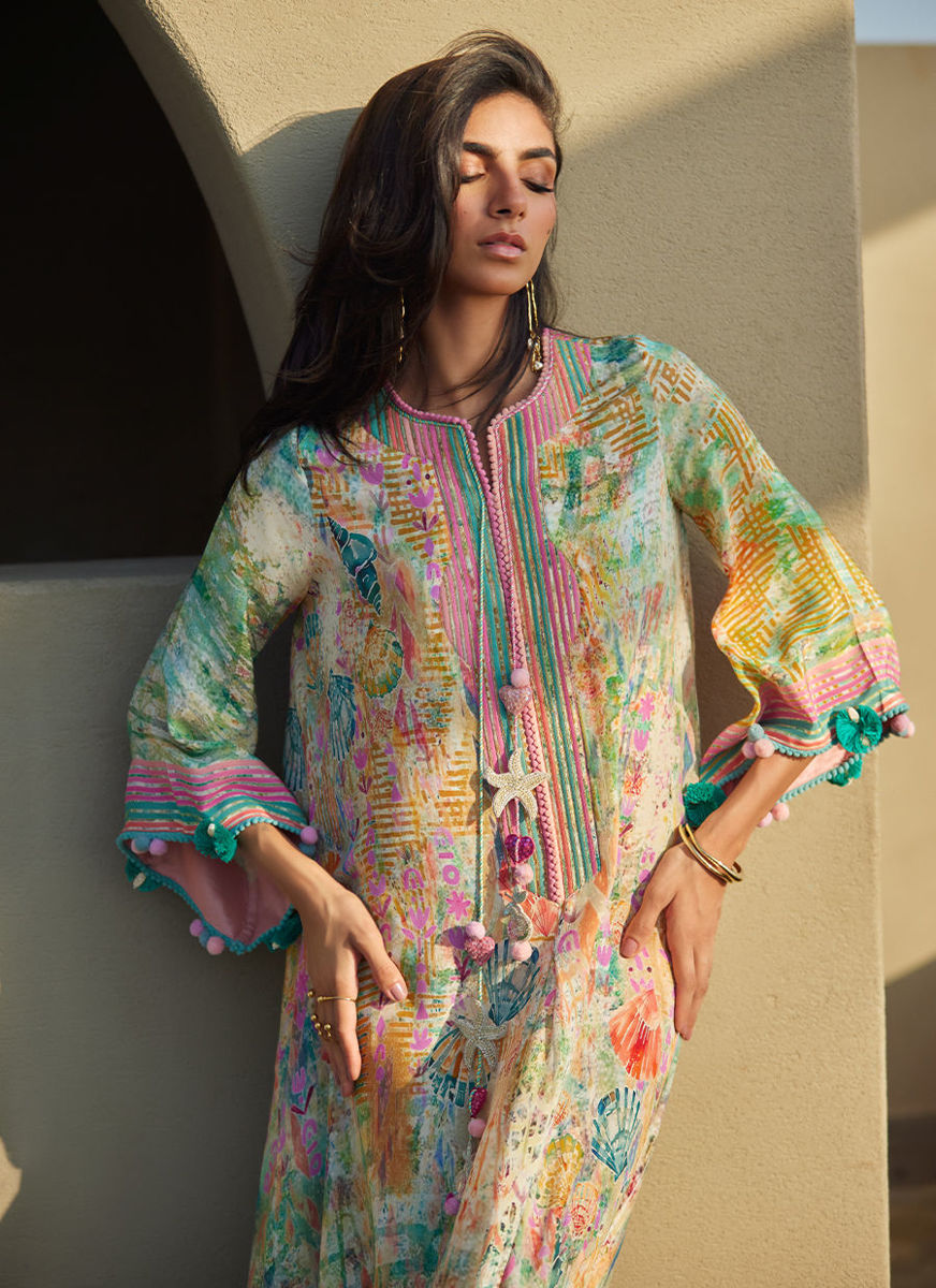 Riviera Rose Crepe Kaftan