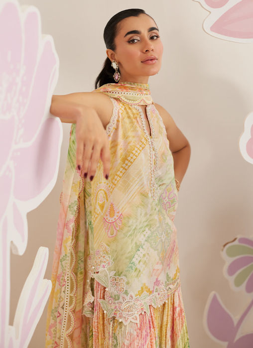 Elysia Shirt and Dupatta with Crushed Wide-Leg Pants