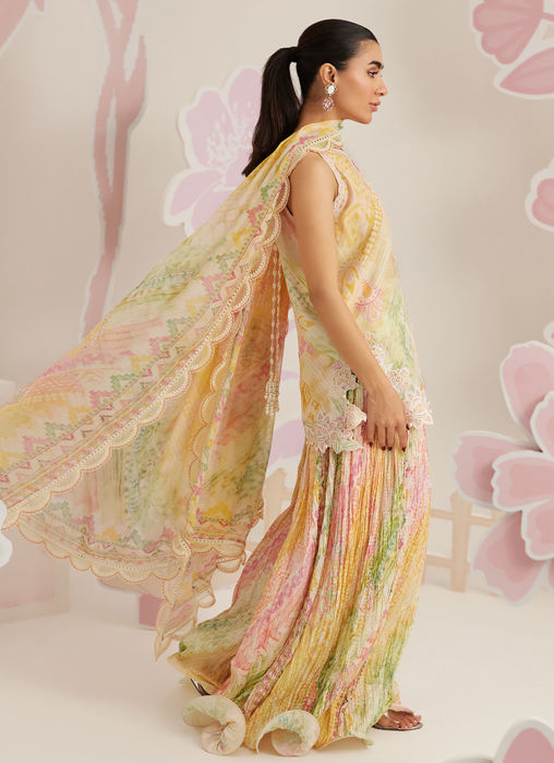 Elysia Shirt and Dupatta with Crushed Wide-Leg Pants