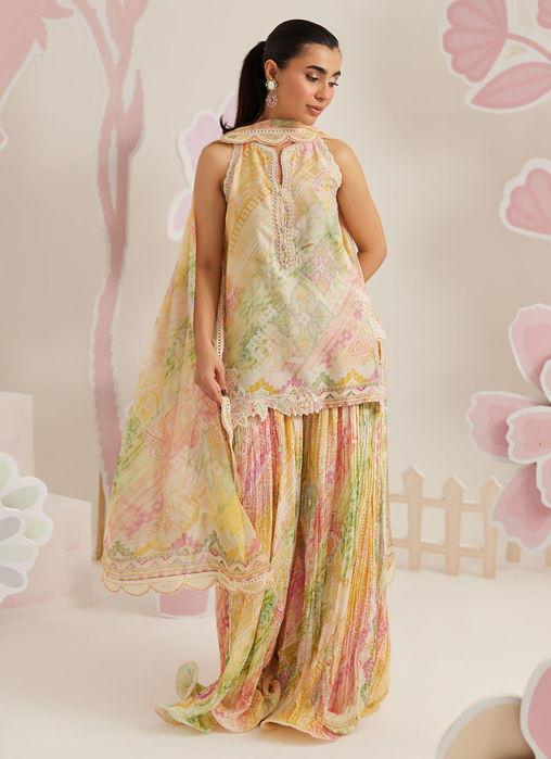 Elysia Shirt and Dupatta with Crushed Wide-Leg Pants