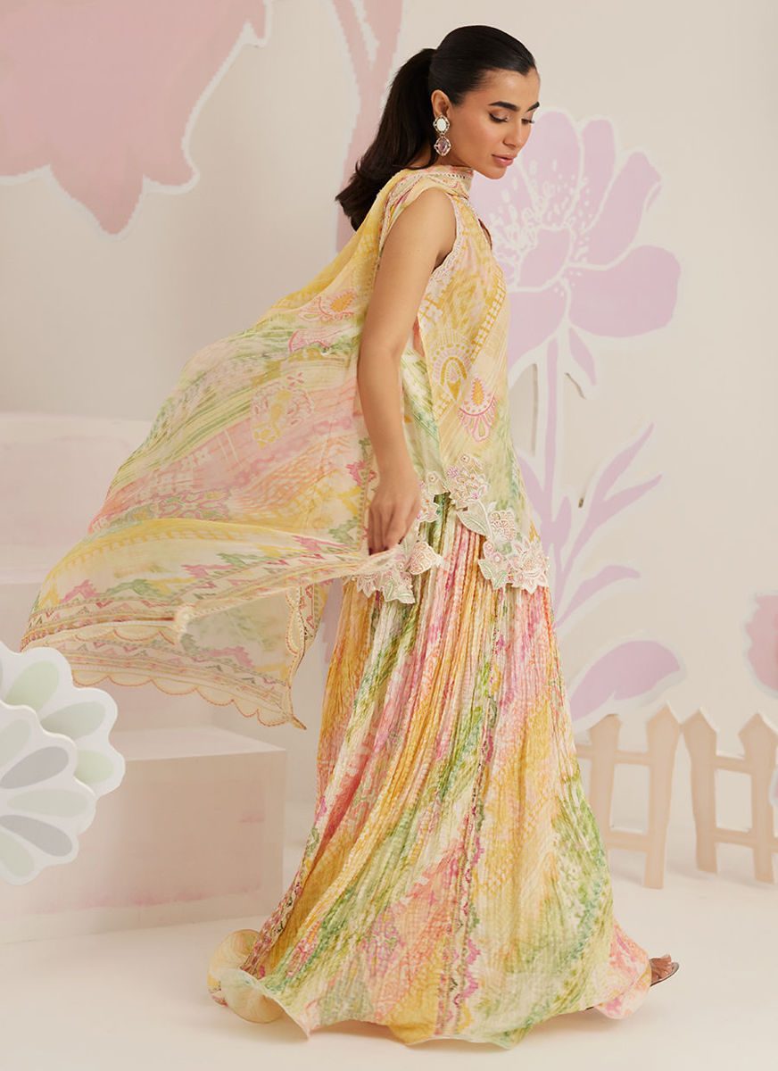 Elysia Shirt and Dupatta with Crushed Wide-Leg Pants