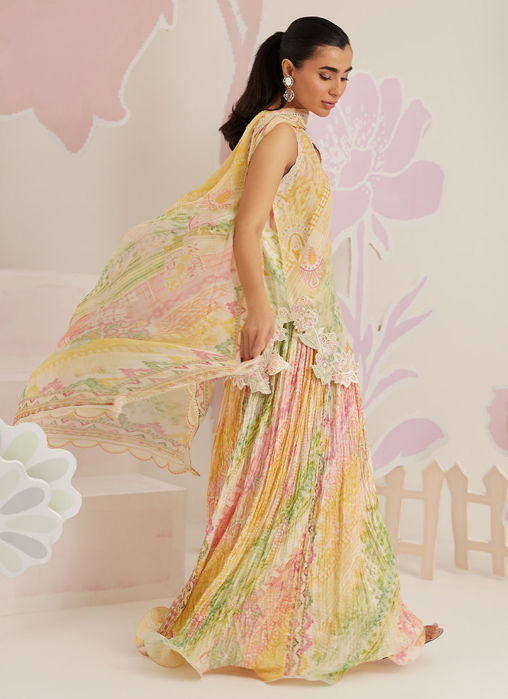 Elysia Shirt and Dupatta with Crushed Wide-Leg Pants