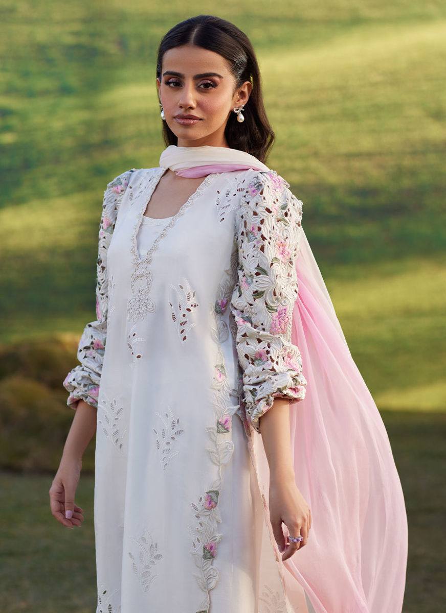 Rose Lace Shirt And Dupatta