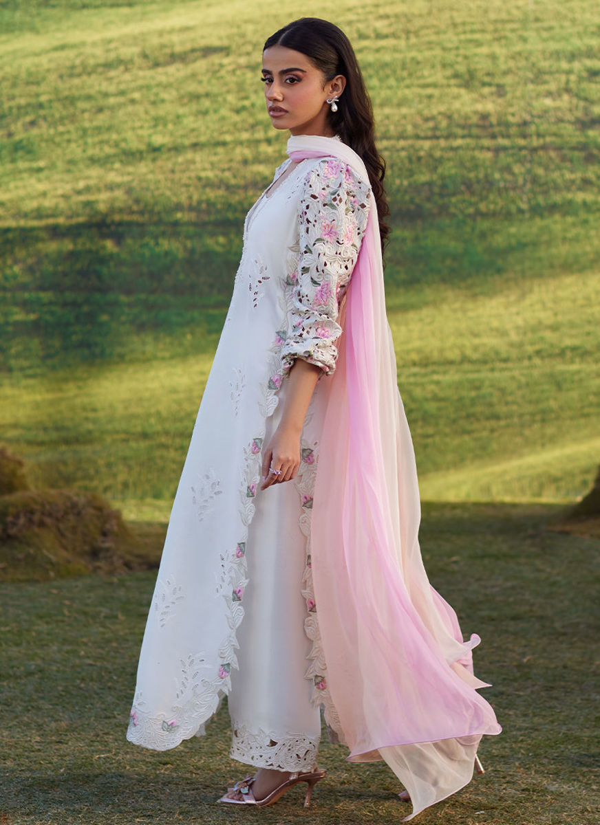 Rose Lace Shirt And Dupatta