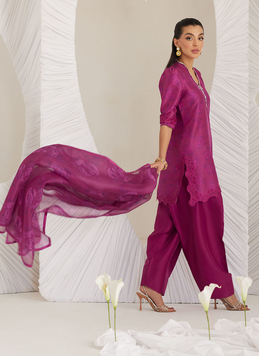 Sev Magenta Shirt And Dupatta