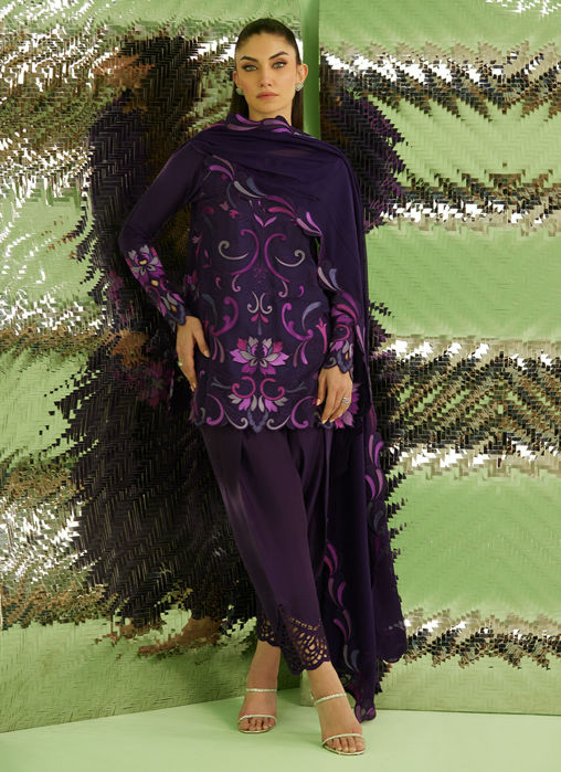 Noir Aubergibe Shirt With Drape Dupatta And Pants