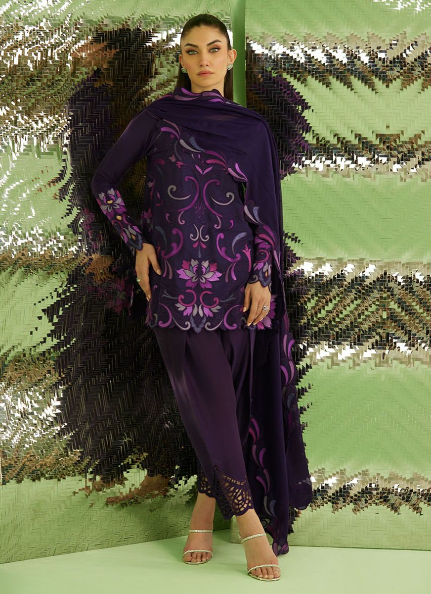 Noir Aubergine Shirt With Drape Dupatta And Pants