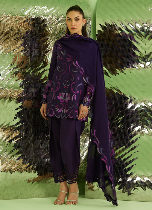 Noir Aubergibe Shirt With Drape Dupatta And Pants