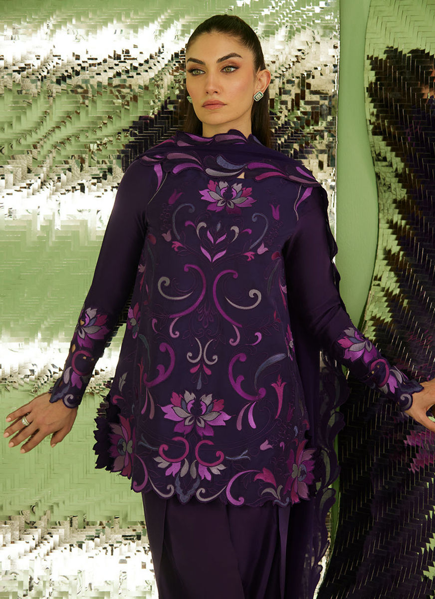 Noir Aubergine Shirt With Drape Dupatta And Pants