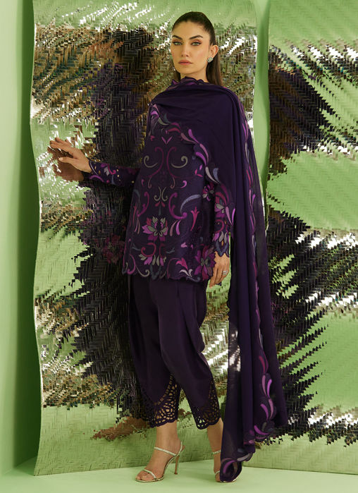 Noir Aubergibe Shirt With Drape Dupatta And Pants