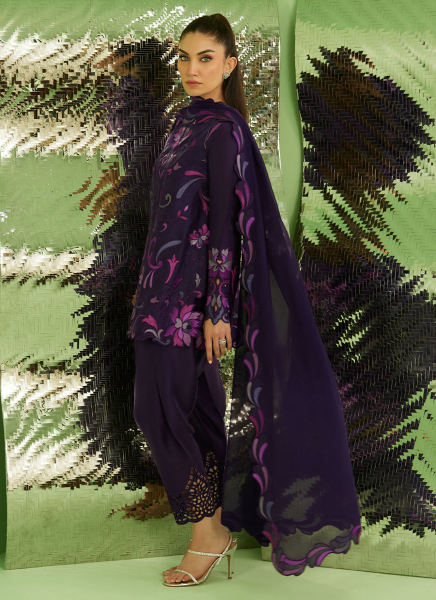 Noir Aubergine Shirt With Drape Dupatta And Pants