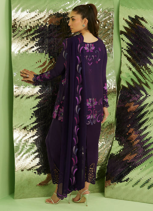 Noir Aubergibe Shirt With Drape Dupatta And Pants