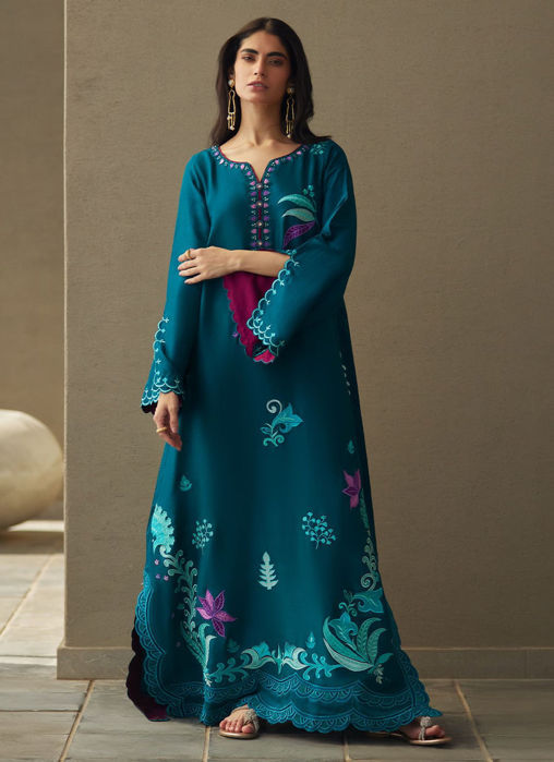 Azurea Teal Silk Kaftan