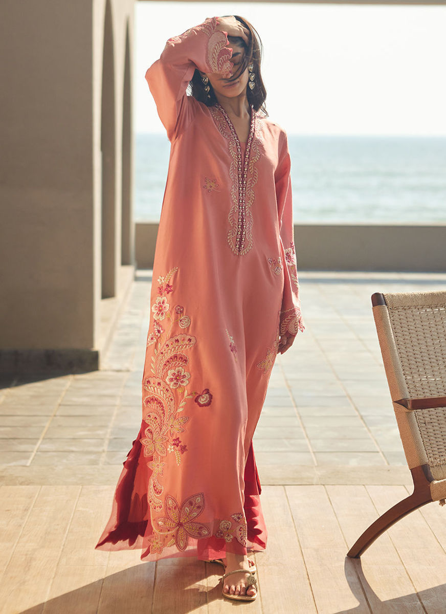 Nami Coral Silk Kaftan