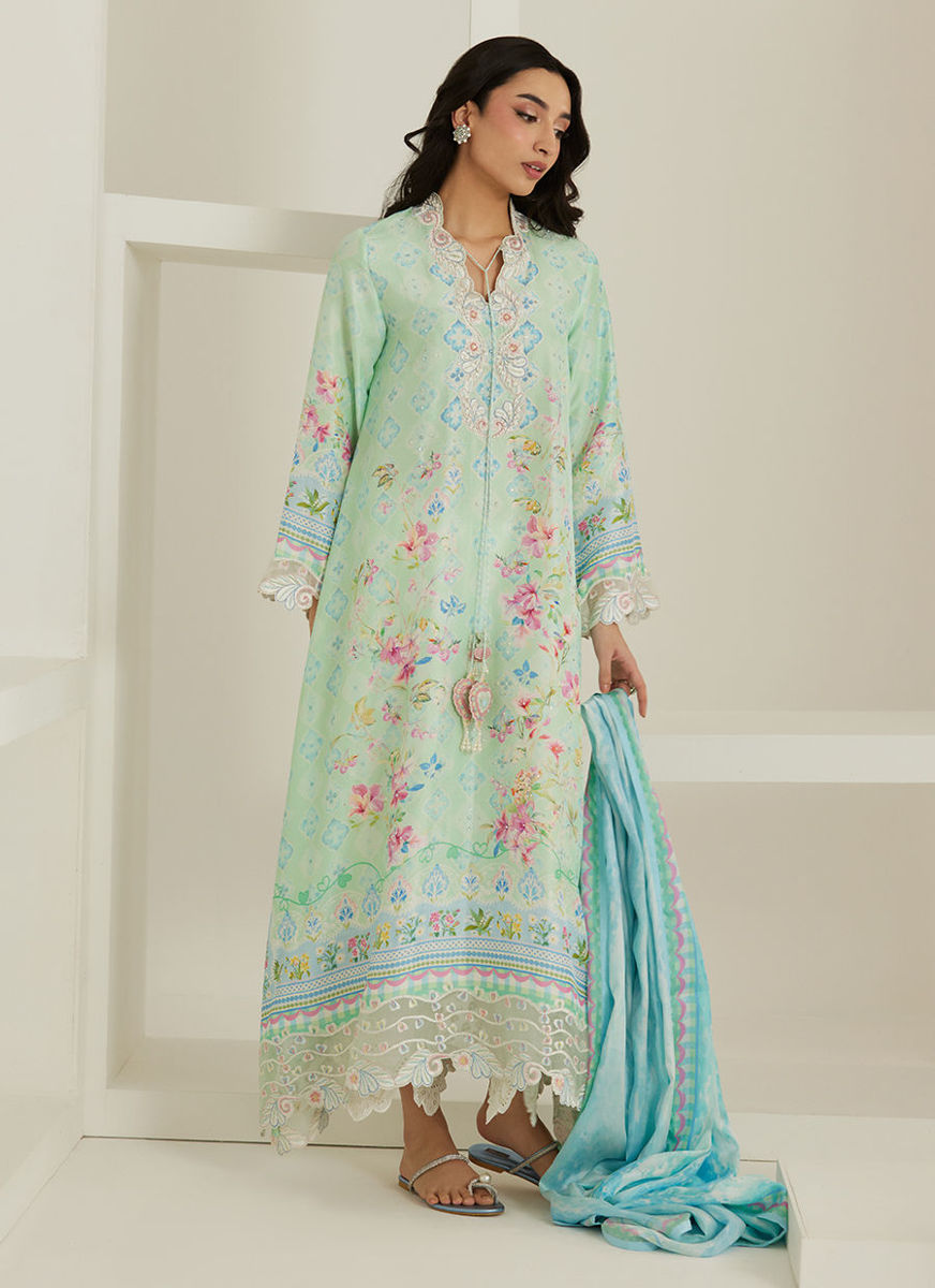 Runa Aqua Kaftan And Dupatta
