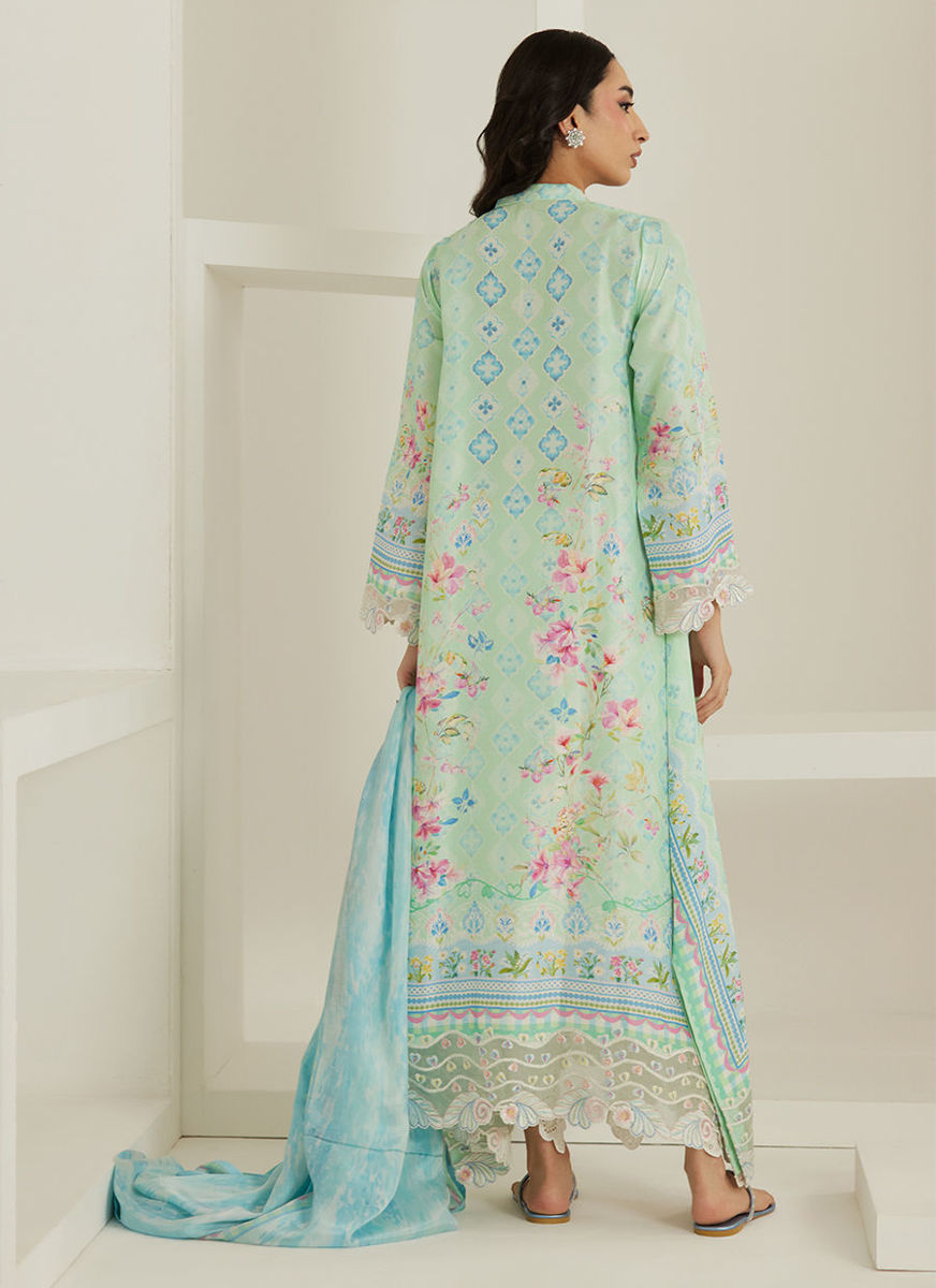 Runa Aqua Kaftan And Dupatta